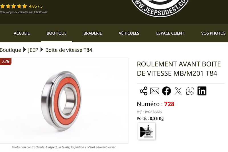 Roulement Jeep Sud Est 