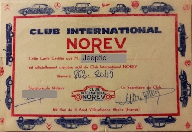 Carte de membre du Club Norev